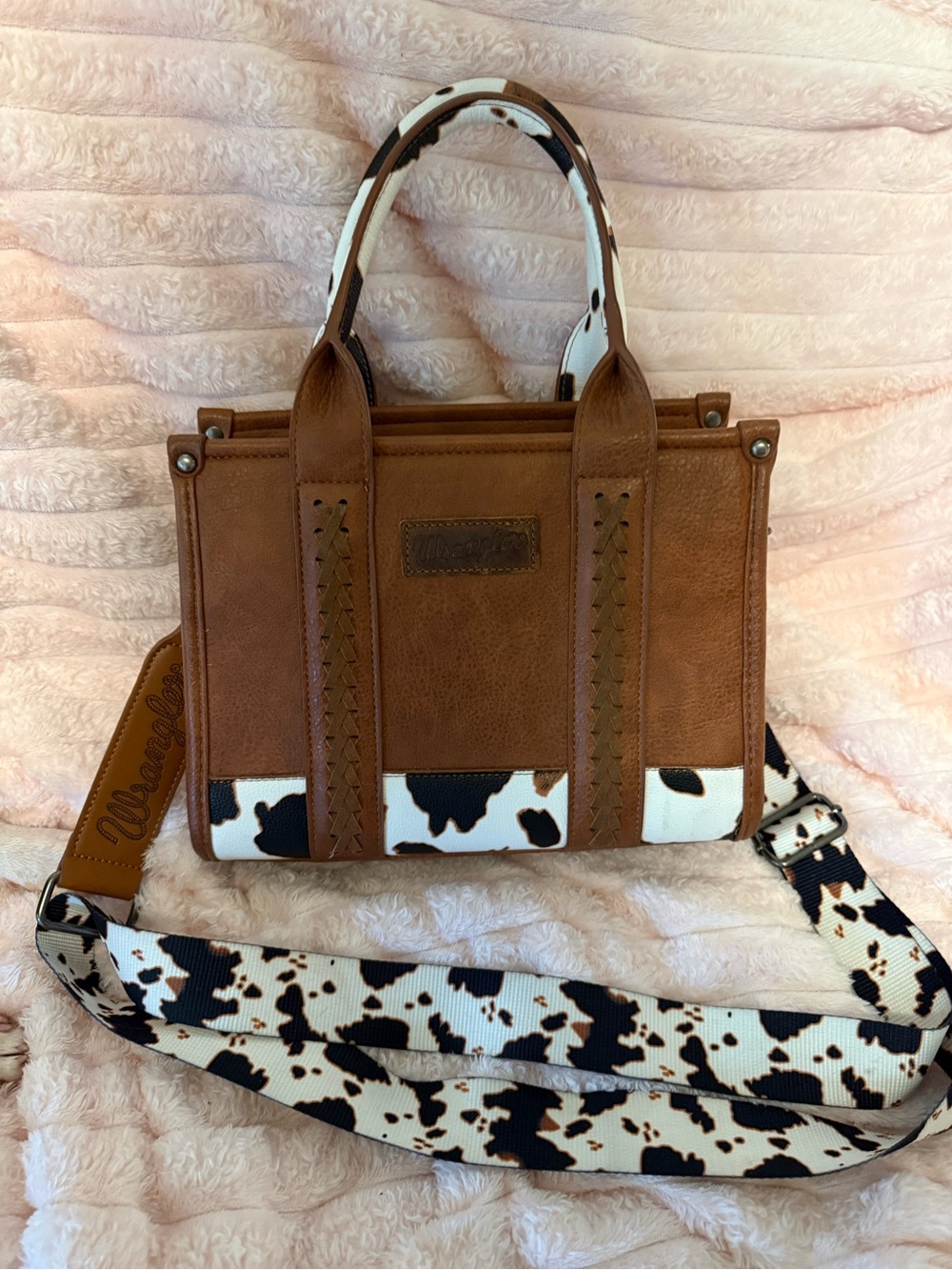 Wrangler Brown Cowprint Accent Tote Bag